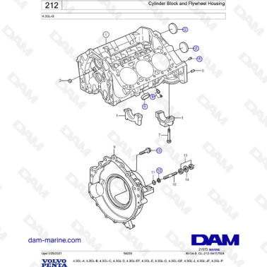 Volvo Penta 4.3L GL - Cylinder block & flywheel housing