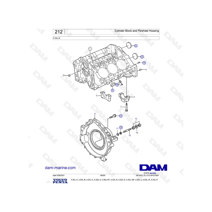 Volvo Penta 4.3L GL - Bloque de cilindros y carcasa del volante