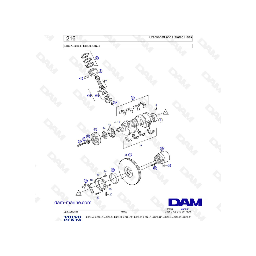 Volvo Penta 4.3L GL - Cigüeñal y piezas relacionadas