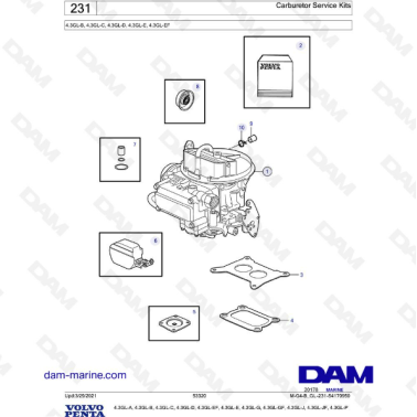 Volvo Penta 4.3L GL - Carburetor service kits