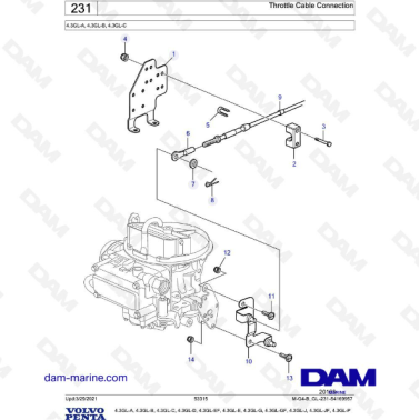 Volvo Penta 4.3L GL - Throttle cable connection