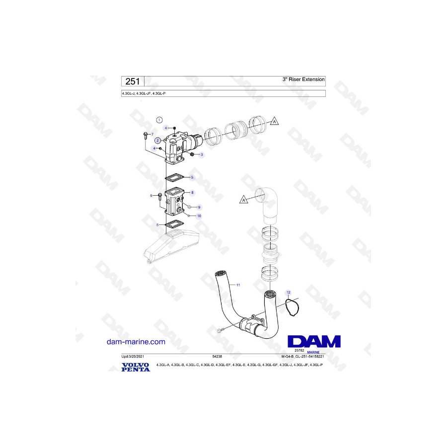 Volvo Penta 4.3L GL - Extensión vertical de 3"