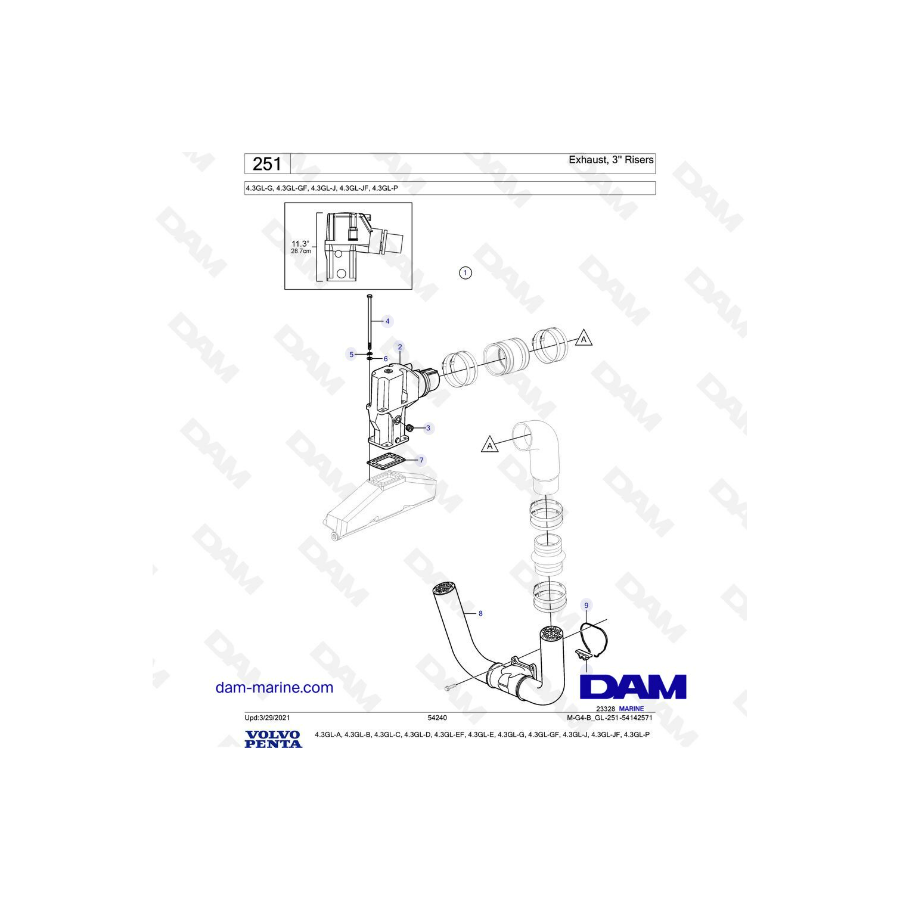 Volvo Penta 4.3L GL - Exhaust 3" risers