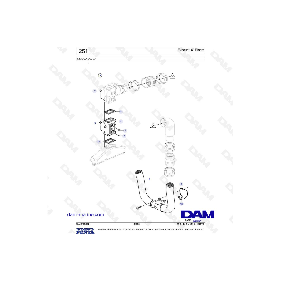 Volvo Penta 4.3L GL - Tubos de escape de 6"
