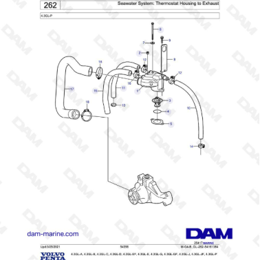 Volvo Penta 4.3L GL - Seawater system : thermostat housing
