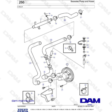 Volvo Penta 4.3L GL - Seawater pump & hoses