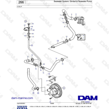Volvo Penta 4.3L GL - Seawater System: Gimbal to Seawater Pump