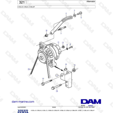 Volvo Penta 4.3L GL - Alternateur