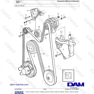 Volvo Penta 4.3L GL - Serpentine Belt and Alternator