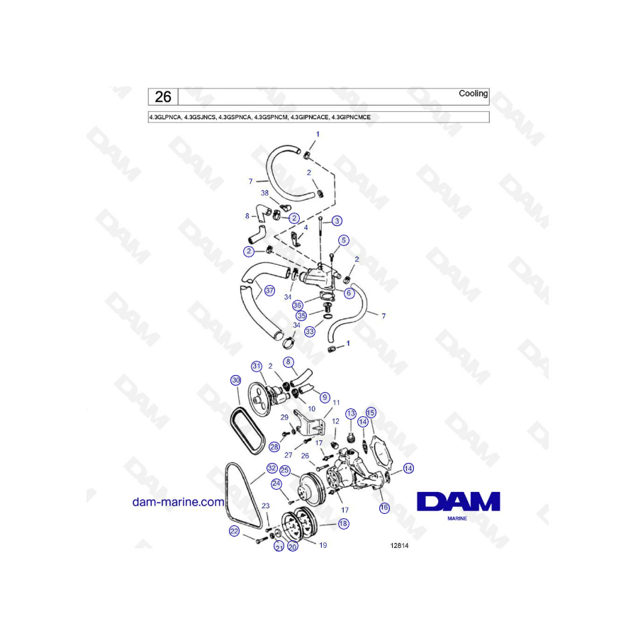 Volvo Penta 4.3L GS - Cuerpo del acelerador y tapa del motor