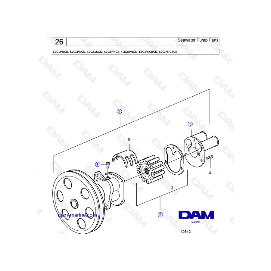 Volvo Penta 4.3L GS - Piezas de la bomba de agua de mar