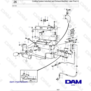 Volvo Penta AQ115 - Cooling system induction & exhaust manifold, later prod : A