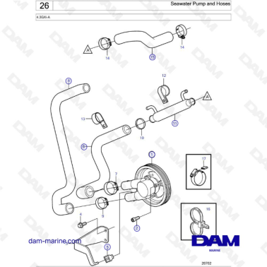 Volvo Penta 4.3L GXI - Seawater pump & hoses