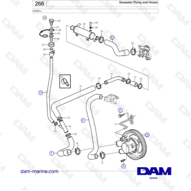 Volvo Penta 5.0L GI - Seawater pump & hoses