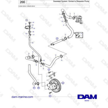 Volvo Penta 5.0L GI - Seawater System: Gimbal to Seawater Pump