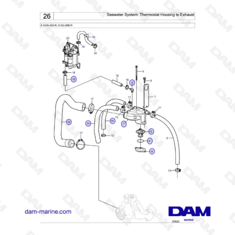Volvo Penta 4.3L GI - Seawater System: Thermostat Housing to Exhaust