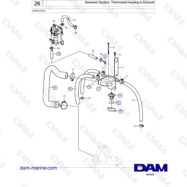Volvo Penta 5.0L GXI - Seawater System: Thermostat Housing to Exhaust