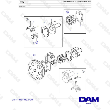 Volvo Penta 5.7L GI - Seawater pump, new service kits