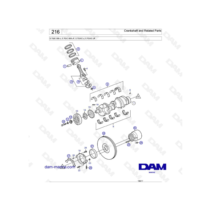 Volvo Penta 5.7L GXI - Cigüeñal y piezas relacionadas
