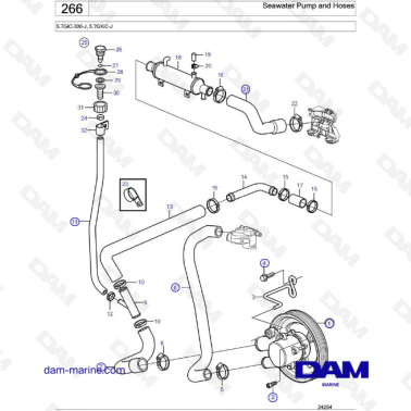 Volvo Penta 5.7L GXI - Seawater pump & hoses