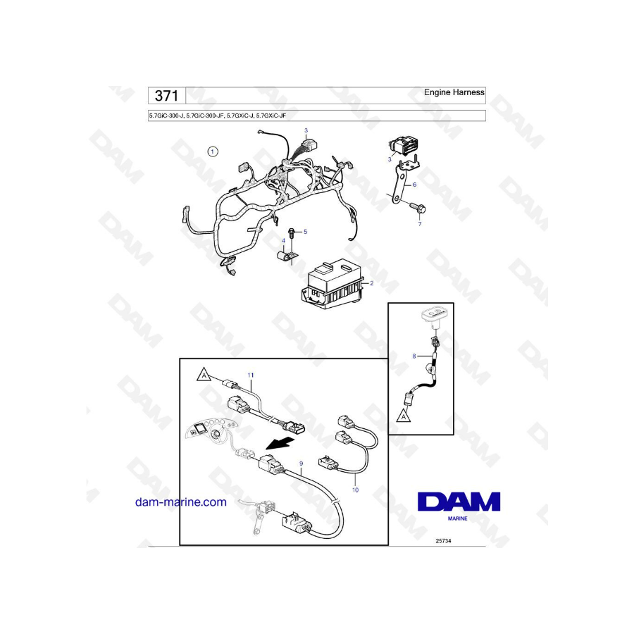 Volvo Penta 5.7L GXI - Arnés del motor