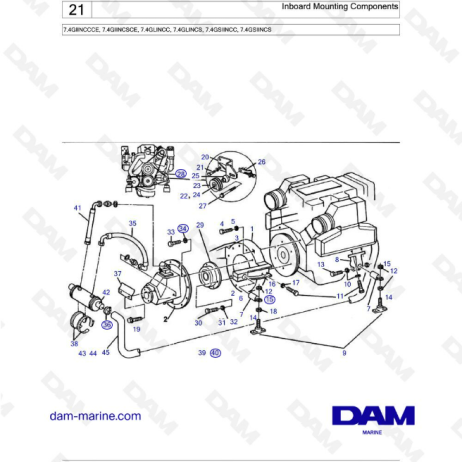 Volvo Penta 7.4L GL - Inboard mounting components
