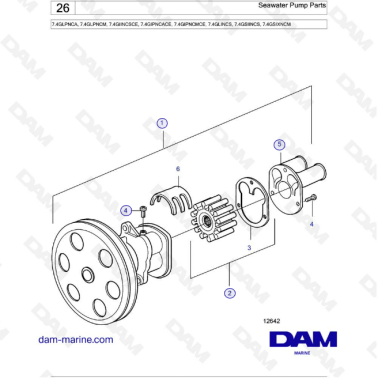 Volvo Penta 7.4L GL - Seawater pump parts
