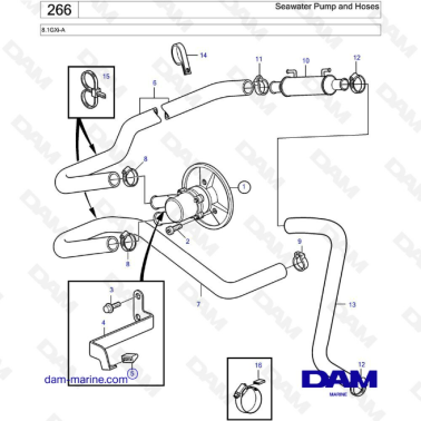 Volvo Penta 8.1L GXI - Seawater pump & hoses