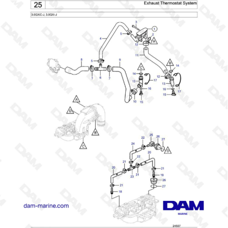 Volvo Penta 3.0L GXI - Exhaust thermostat system