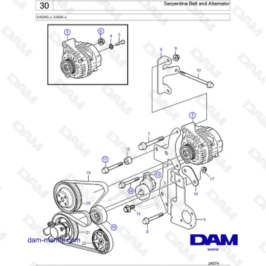 Volvo Penta 3.0L GXI - Serpentine belt & alternator
