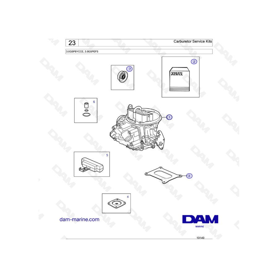 Volvo Penta 3.0L GS Carburetor Service Kits DAM Marine