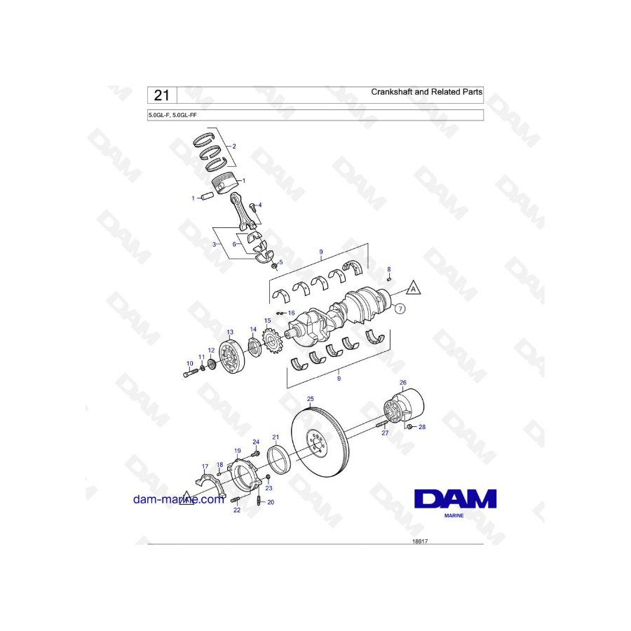 Volvo Penta 5.0L GL - Cigüeñal y piezas relacionadas