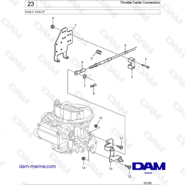 Volvo Penta 5.0L GL - Throttle cable connection