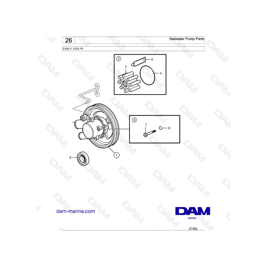 Volvo Penta 5.0L GL - Piezas de la bomba de agua de mar 