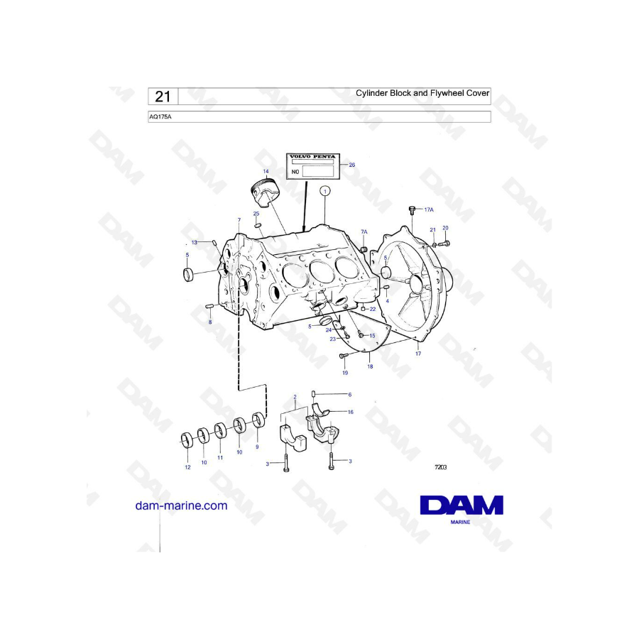 Volvo Penta AQ175 - Bloque de cilindros y tapa del volante