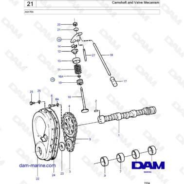 Volvo Penta AQ175 - Camshaft & valve mecanism