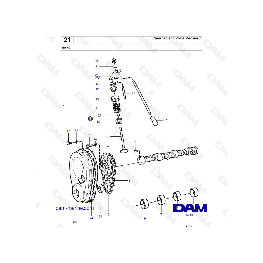 Volvo Penta AQ175 - Camshaft & valve mechanism 