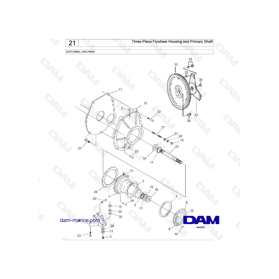 Volvo Penta 5.8L FL 5.0 FL Three Piece Flywheel Housing and Primary