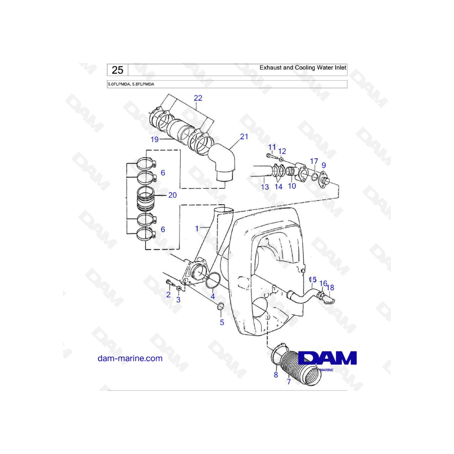 Volvo Penta 5.8L FL 5.0 FL Exhaust and Cooling Water Inlet DAM Marine