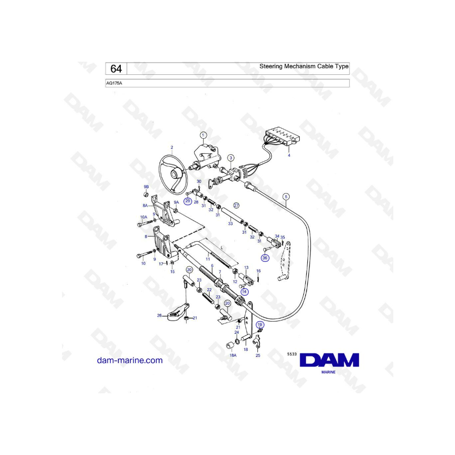 Volvo Penta AQ175 - Mecanismo de dirección tipo cable