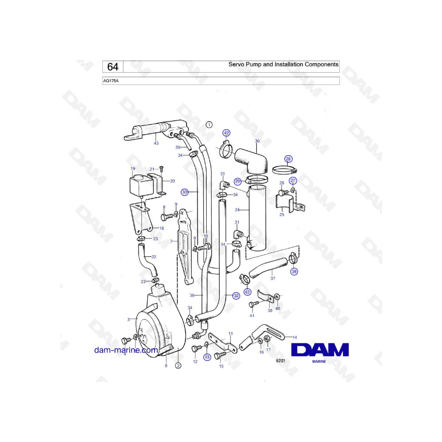 Volvo Penta AQ175 - Servo pump & installation components