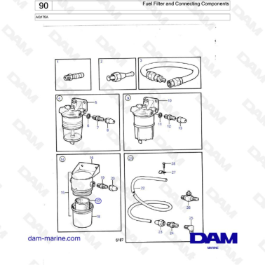 Volvo Penta AQ175 - Fuel filter & connecting components