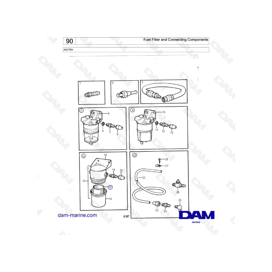 Volvo Penta AQ175 - Fuel filter & connecting components