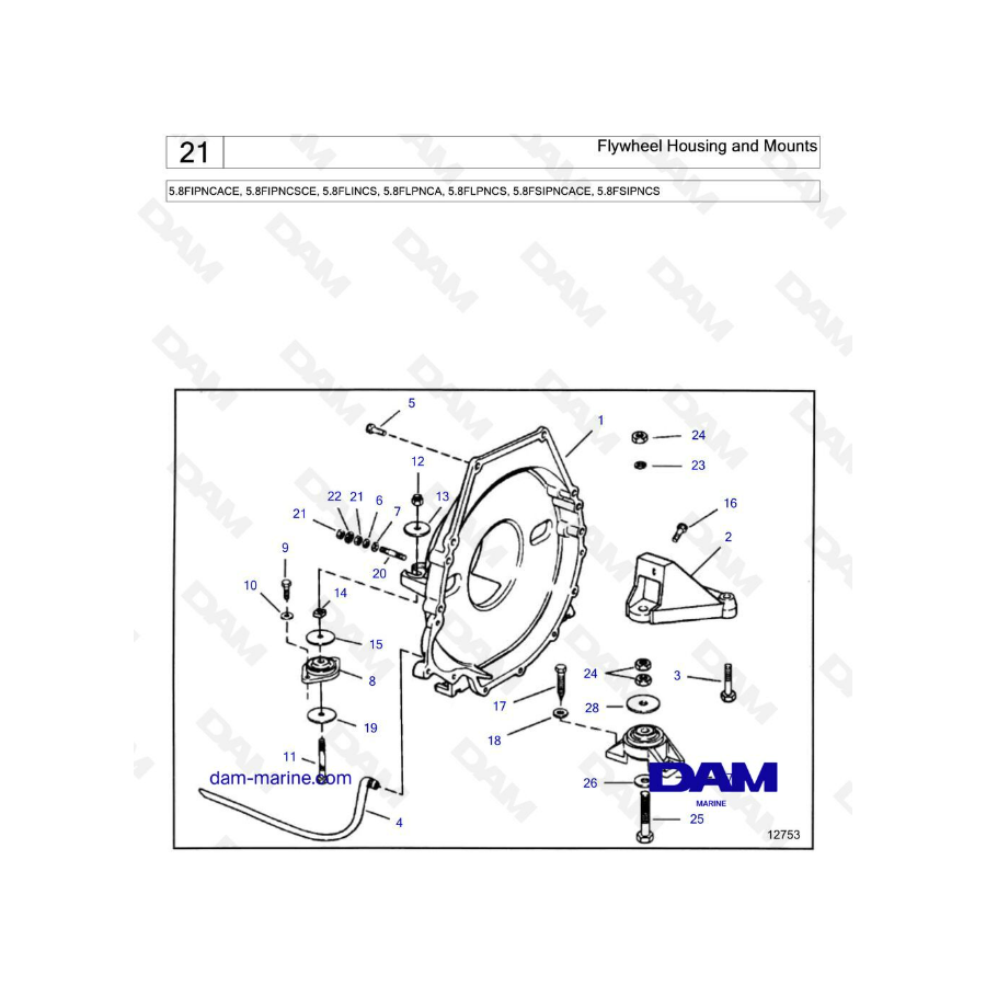  Volvo Penta 5.8L FI - Carcasa y soportes del volante