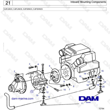 Volvo Penta 5.8L FI - Inboard mounting components