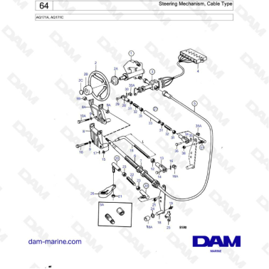 Volvo Penta AQ171 - Steering mechanism, cable type