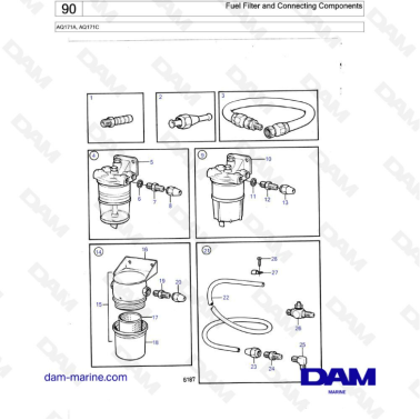 Volvo Penta AQ171 - Fuel filter & connecting components