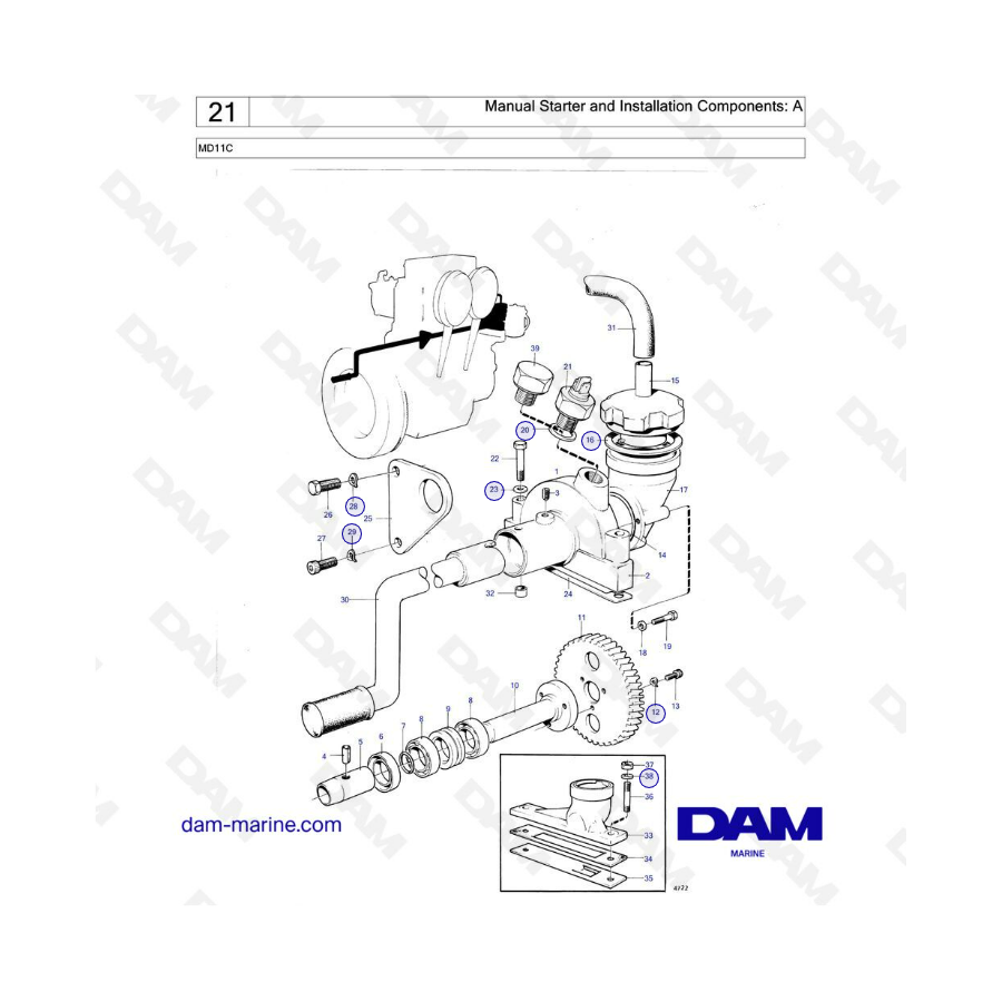 Volvo Penta MD11 - Manual starter & installation components