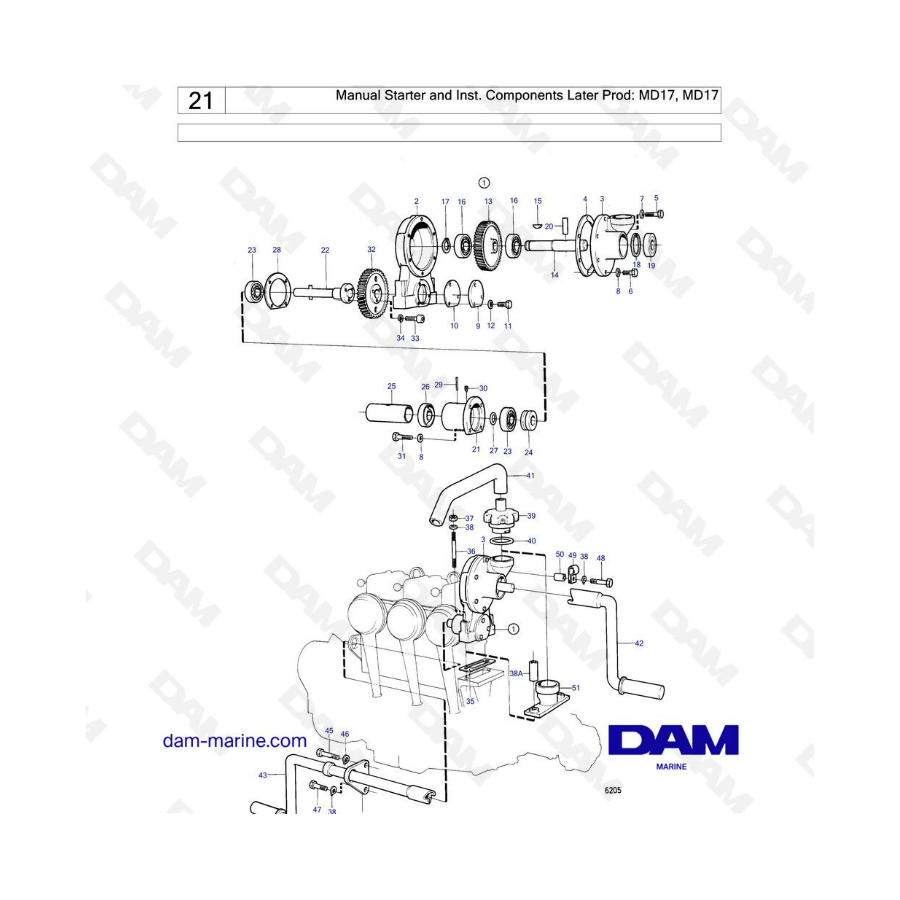 Volvo Penta MD17 - Manual starter & inst components later prod