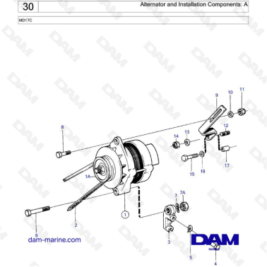 Volvo Penta MD17 - Alternator & installation components